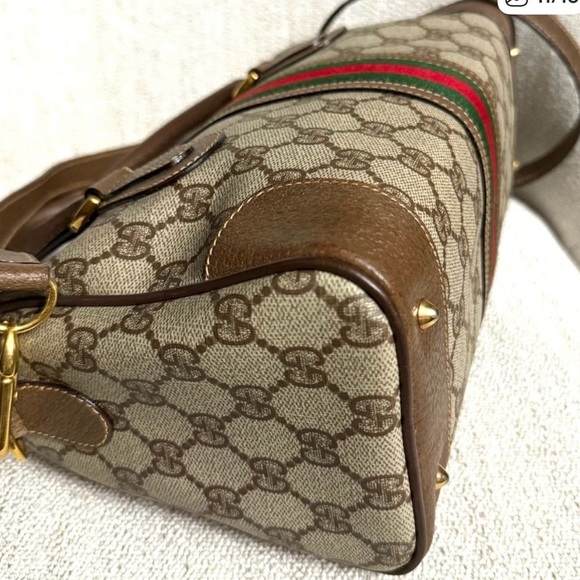 Authentic Vintage Gucci Boston Satchel Bag in Brown and Beige - Picture 11 of 16